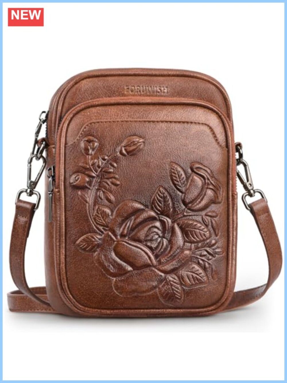 Small Floral Embossed Vegan Leather RFID Crossbody Bag